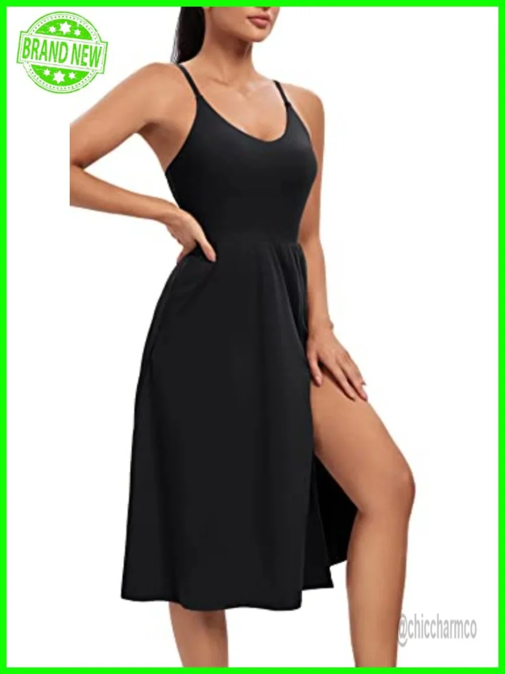 Athletic Dress with Built in Shorts & Bra Adjustable Straps Midi